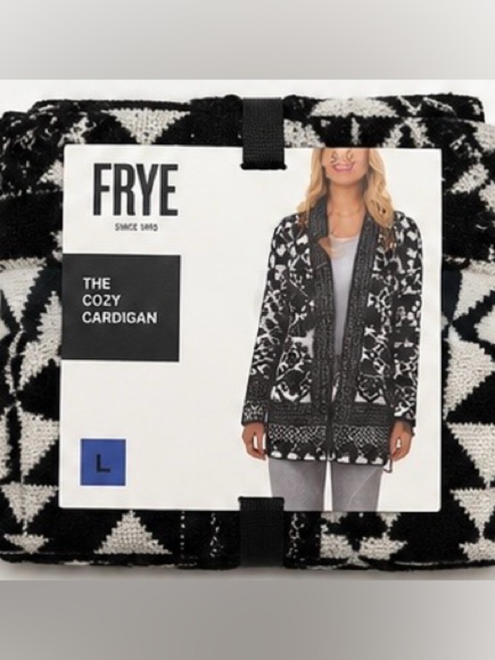 Frye The Cozy Cardigan - Black Aztec Geometric Pattern - Picture 4 of 10